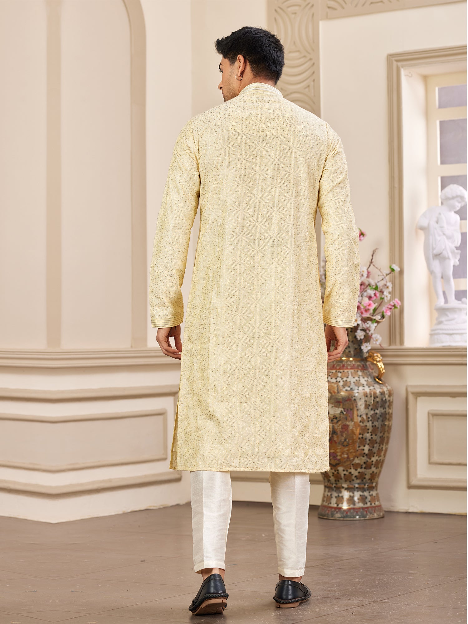 Yellow Art Silk Festive Kurta Pyjama Set