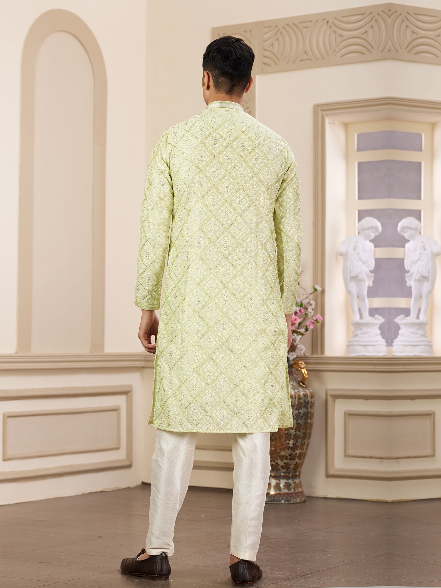 Green Art Silk Kurta Pajama For Men