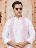 Off White Art Silk Kurta Pajama with Stole