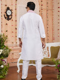 Off White Art Silk Kurta Pajama with Stole