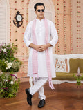 Off White Art Silk Kurta Pajama with Stole
