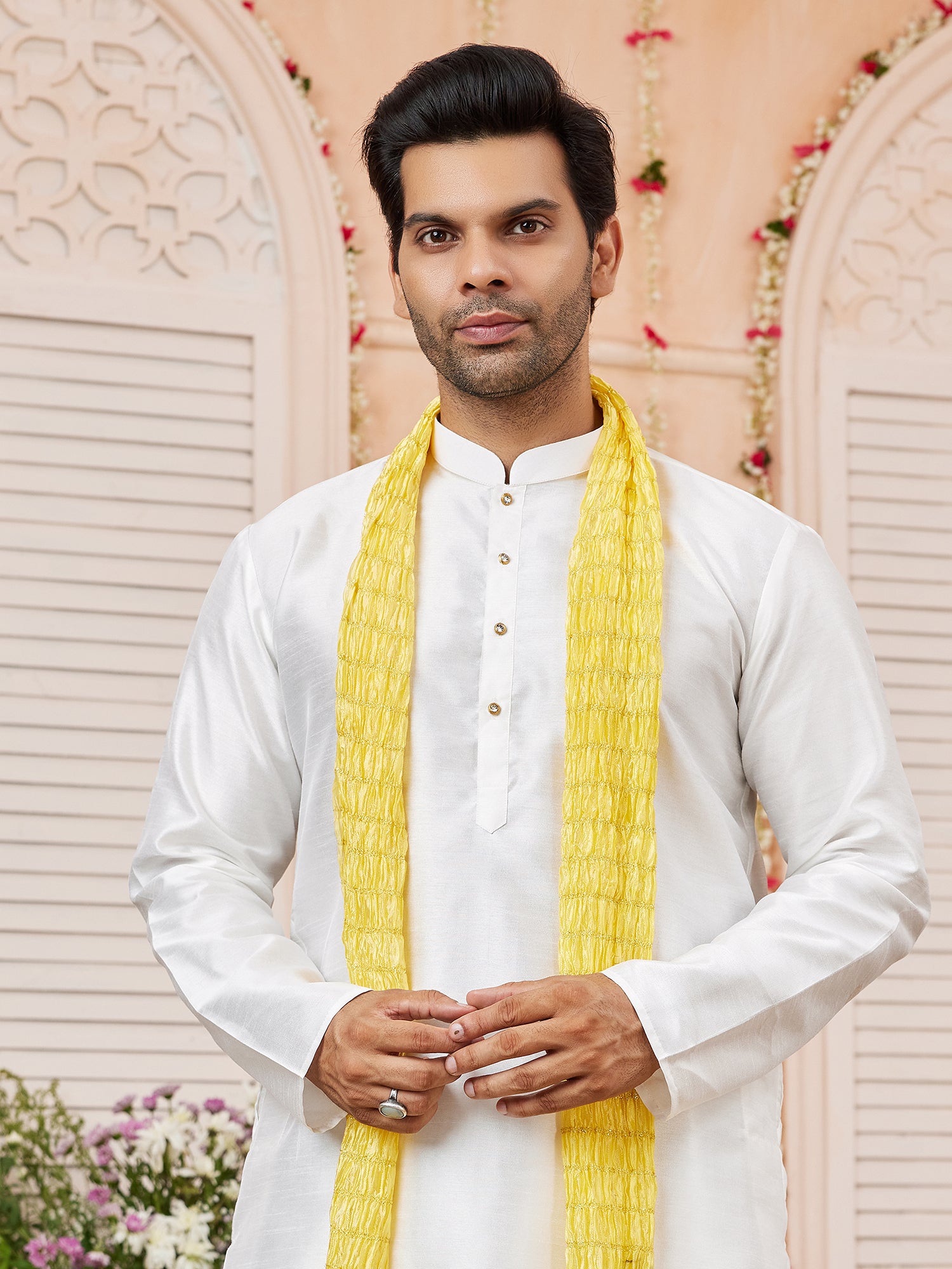 White  Festive Kurta Pajama With Stole