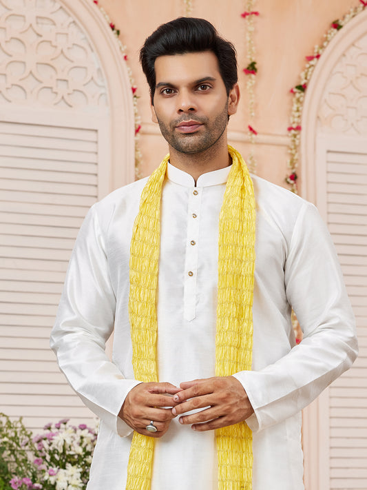 White  Festive Kurta Pajama With Stole