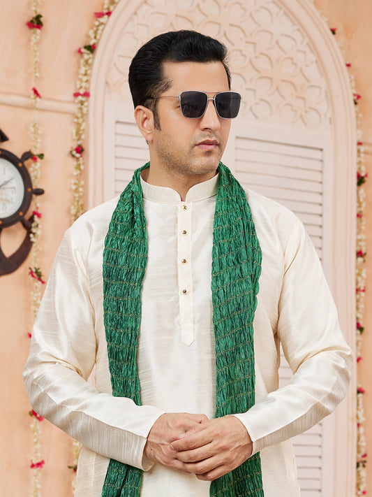 Cream Festive Wear Kurta Pajama with Stole
