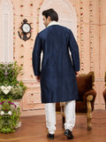 Blue Art Silk Kurta Pajama With Stole For Men