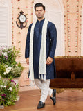 Blue Art Silk Kurta Pajama With Stole For Men