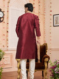 Maroon Art Silk Kurta Pajama With Stole
