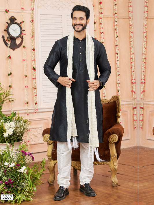 Black Festive Wear Kurta Pajama With Stole