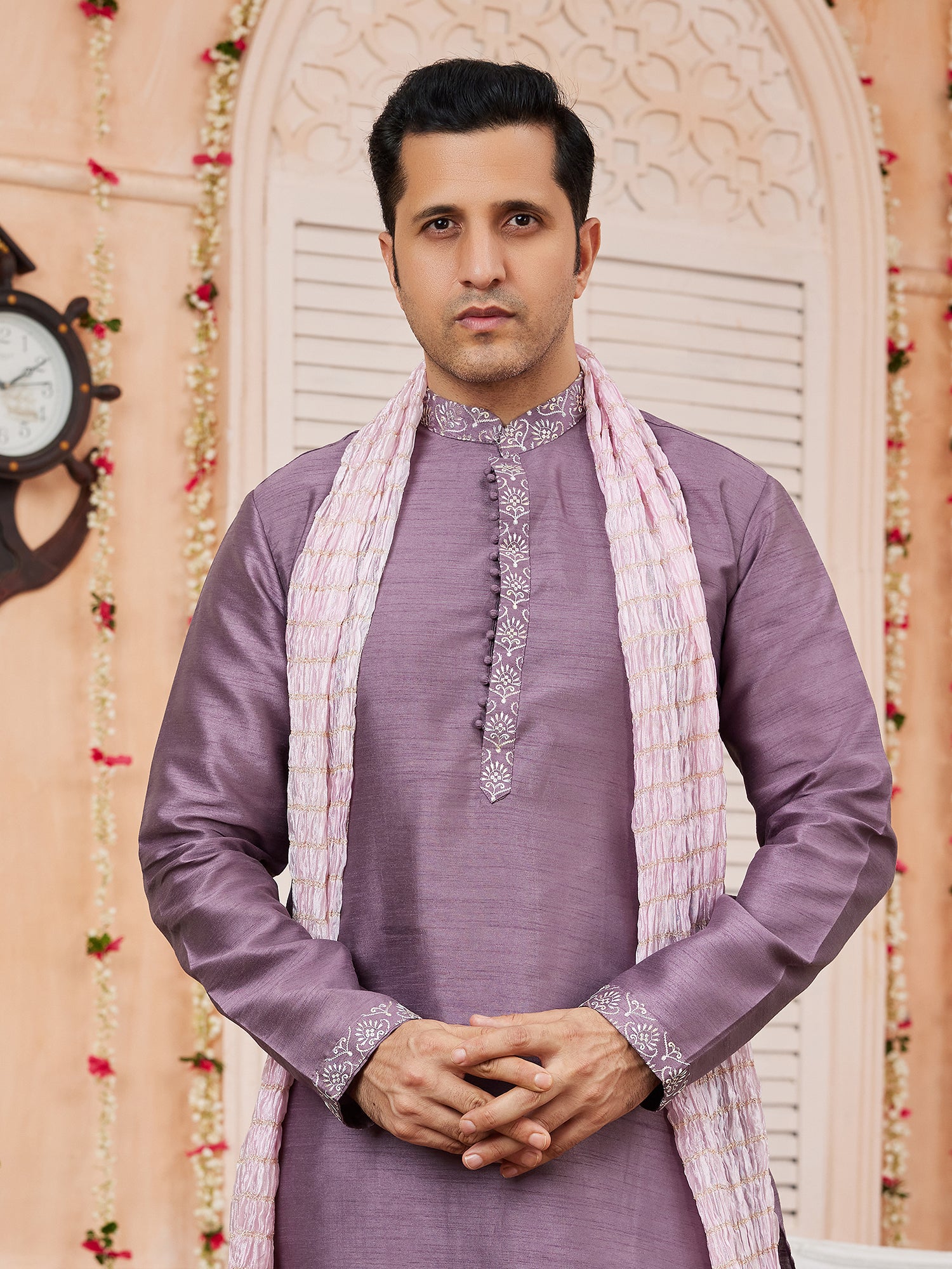 Light Purple Art Silk Kurta Pajama with Stole