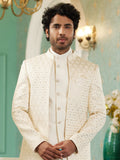 Cream Sequin Embroidered Jodhpuri Suit