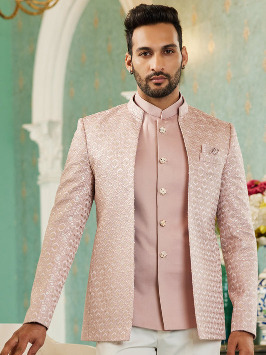 Onion Pink Sequin Embroidered Jodhpuri Suit