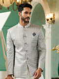 Grey Zari Embroidered Jodhpuri Suit