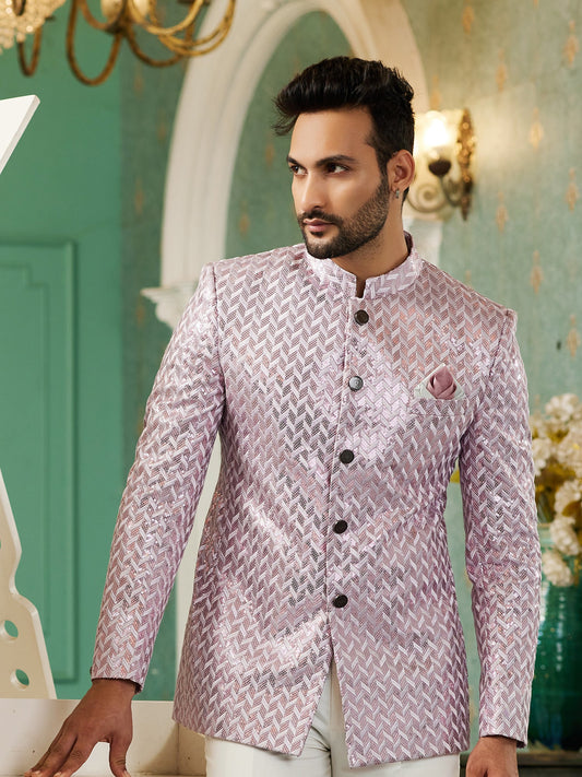 Onion Pink Resham Embroidered Jodhpuri Suit