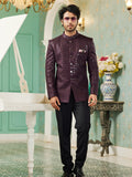 Wine Sequin Embroidered Jodhpuri Suit