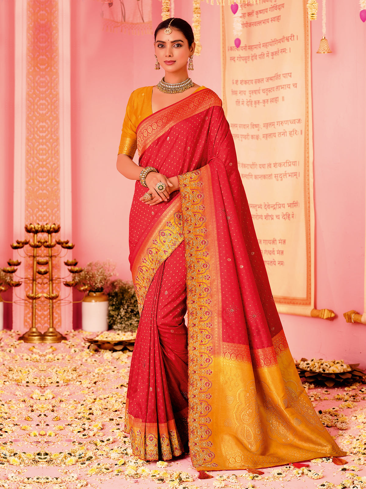 Red & Yellow Art Silk Woven Festive Saree