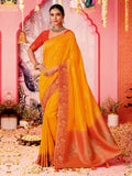 Rust Orange Stone Work Saree In Art Silk