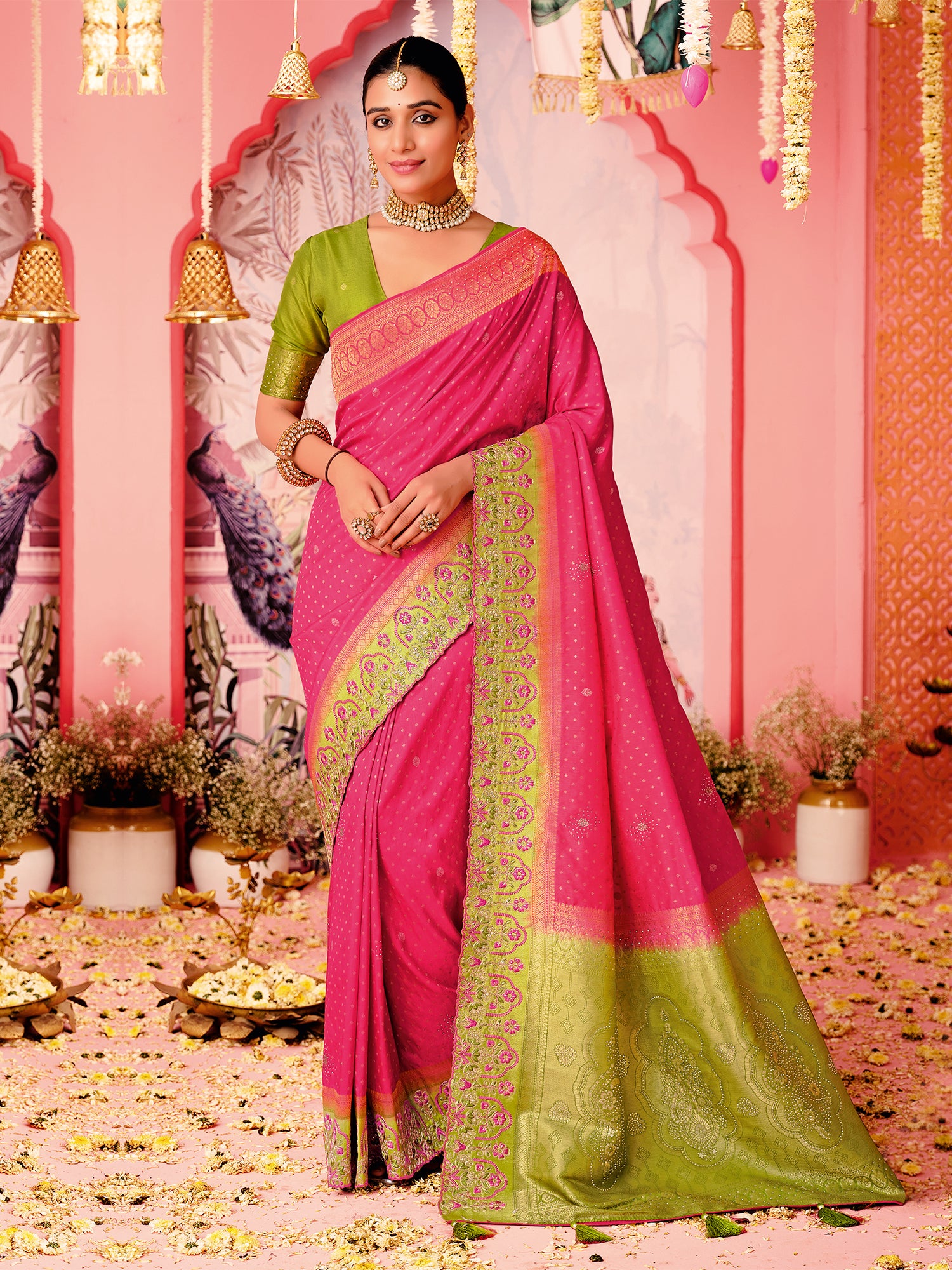 Traditional Pink Woven Art Silk Saree