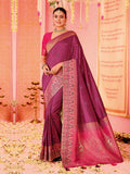 Magenta Art Silk Saree In Stone Work