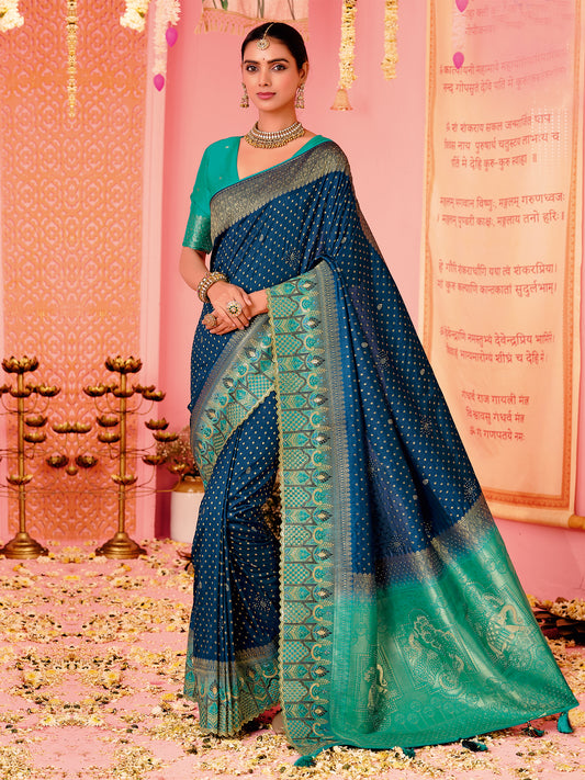 Traditional Navy Blue Art Silk Saree In Woven