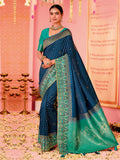Traditional Navy Blue Art Silk Saree In Woven