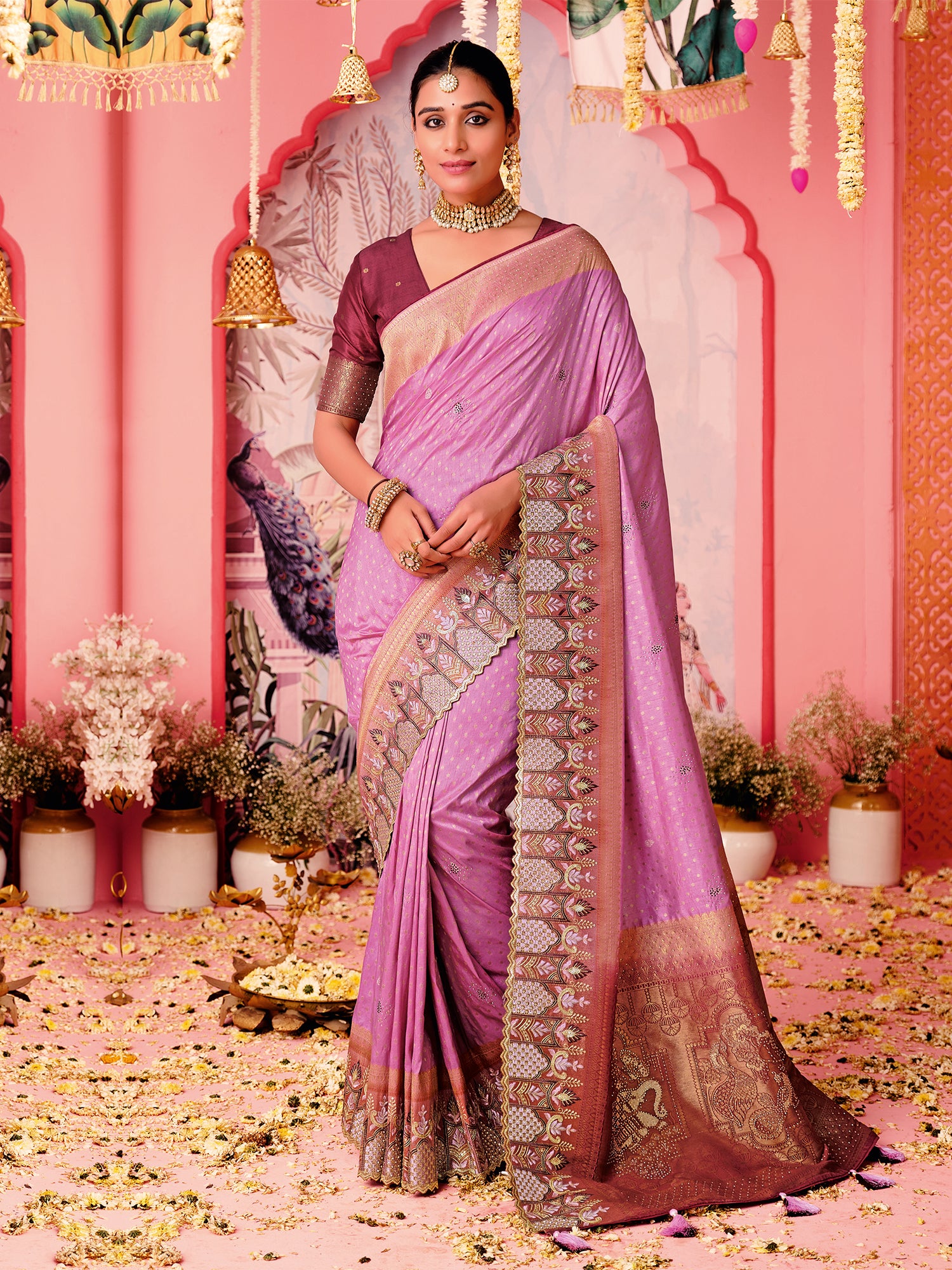 Purple Woven Embroidered Art Silk Saree