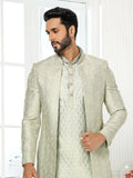 Pista Green Resham Embroidered Indo Sherwani