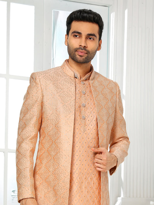 Peach Sequin Embroidered Indo Western Sherwani