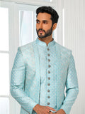 Blue Sequin Indo Western Sherwani in Art Silk