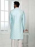 Blue Sequin Indo Western Sherwani in Art Silk