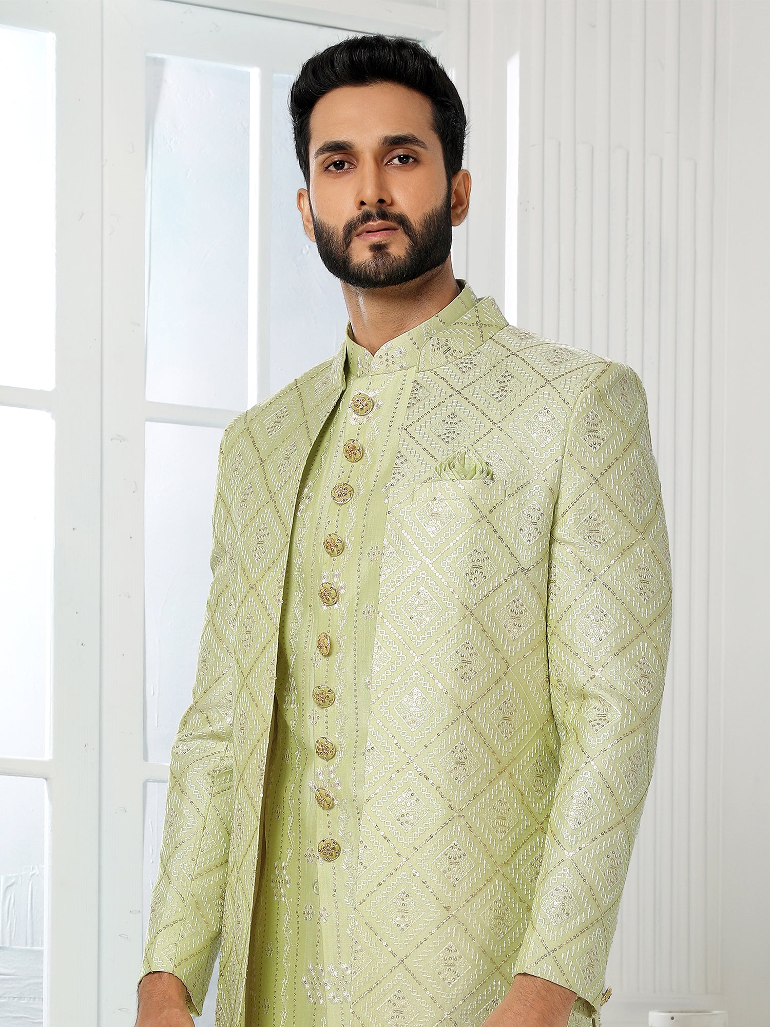 Pista Green Wedding Indo Wester Sherwani