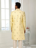 Cream Art Silk Wedding Indo Sherwani