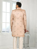 Peach Embroidered Art Silk Indo Western Set