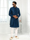 Navy Blue Art Silk Indo Western Sherwani