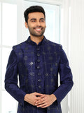 Navy Blue Embroidered Indo Sherwani