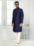 Navy Blue Embroidered Indo Sherwani