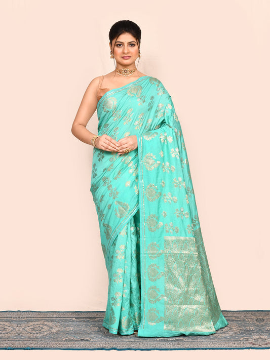 Turquoise Zari Woven Banarasi Silk Saree