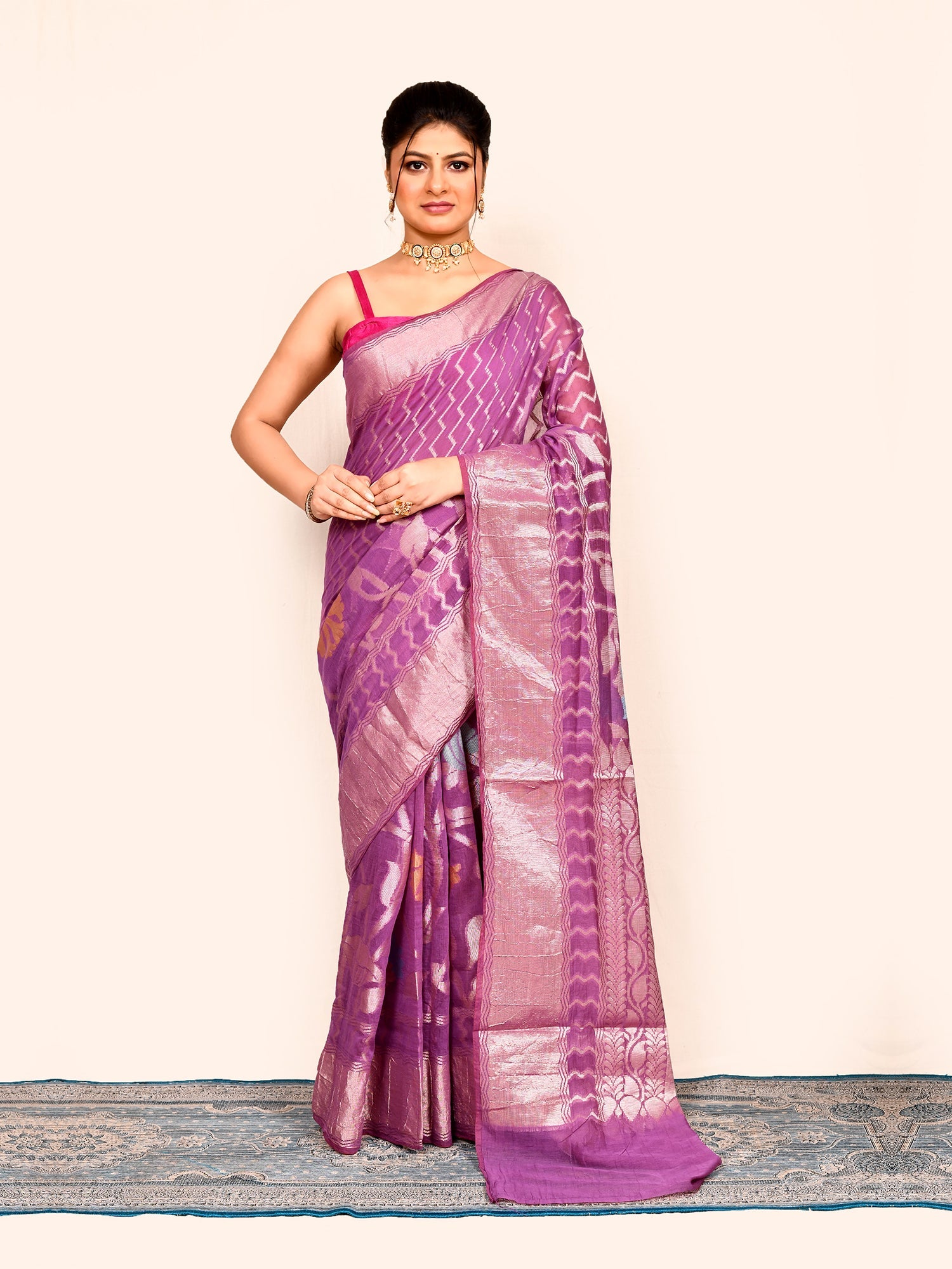 Purple Zari Embroidered Banarasi Silk Saree