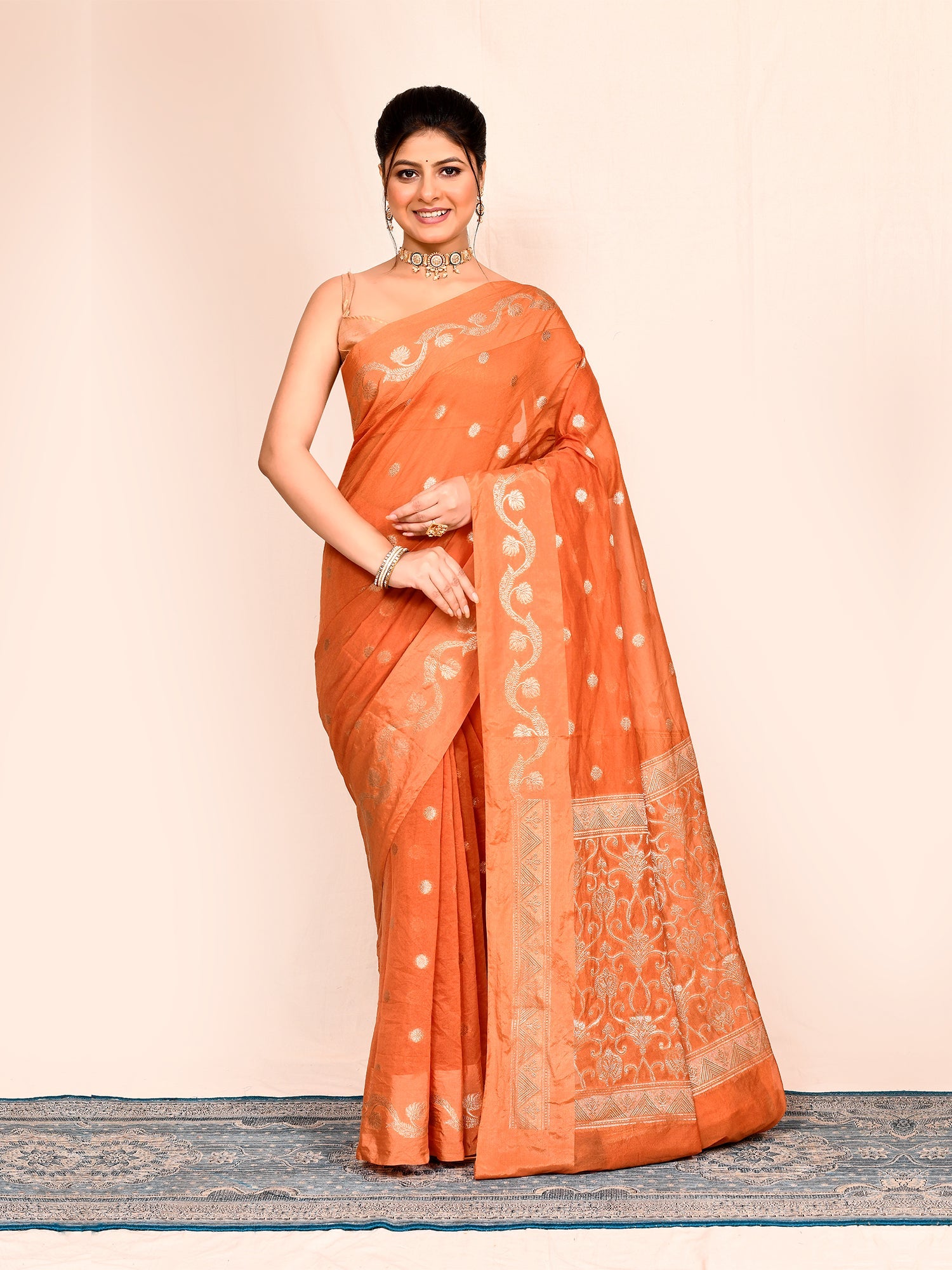 Orange Zari Woven Banarasi Art Silk Saree