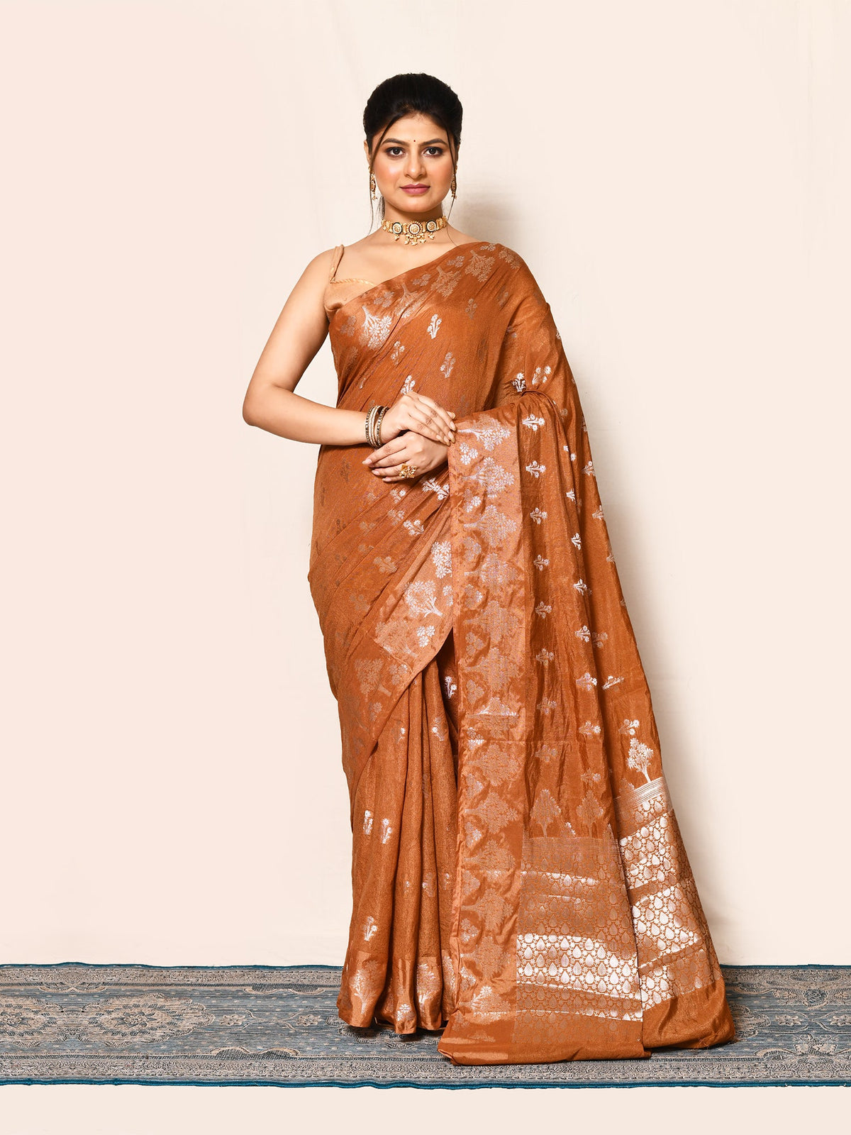 Brown Zari Woven Banarasi Art Silk Saree