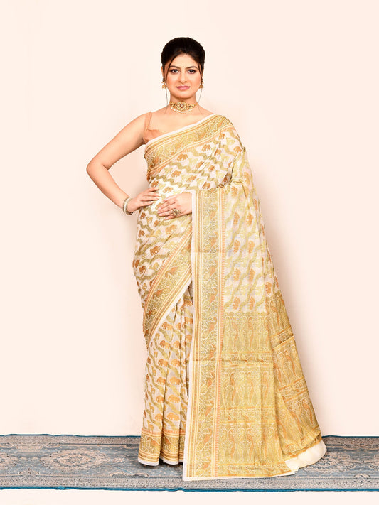 Traditional Cream Zari Woven Banarasi Silk Saree