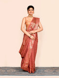 Peach Zari Woven Embroidered Art Silk Saree
