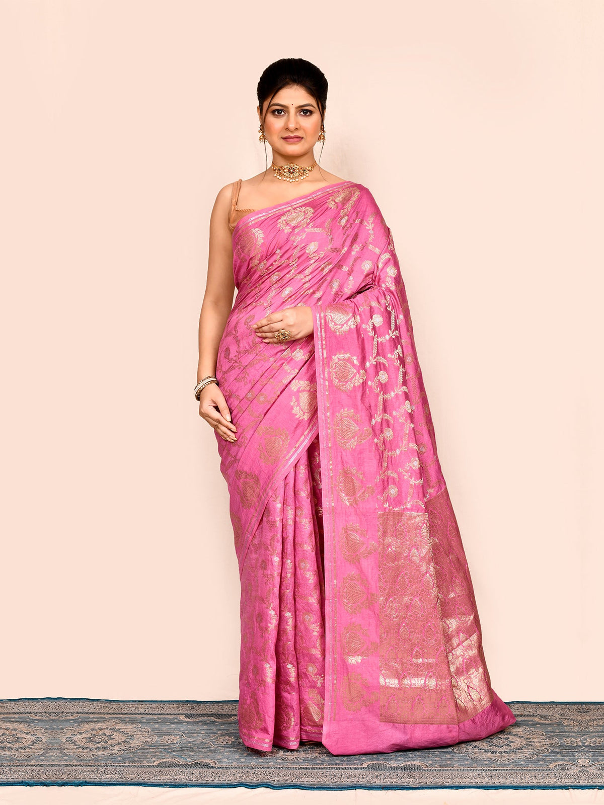 Pink Zari Woven Banarasi Silk Saree