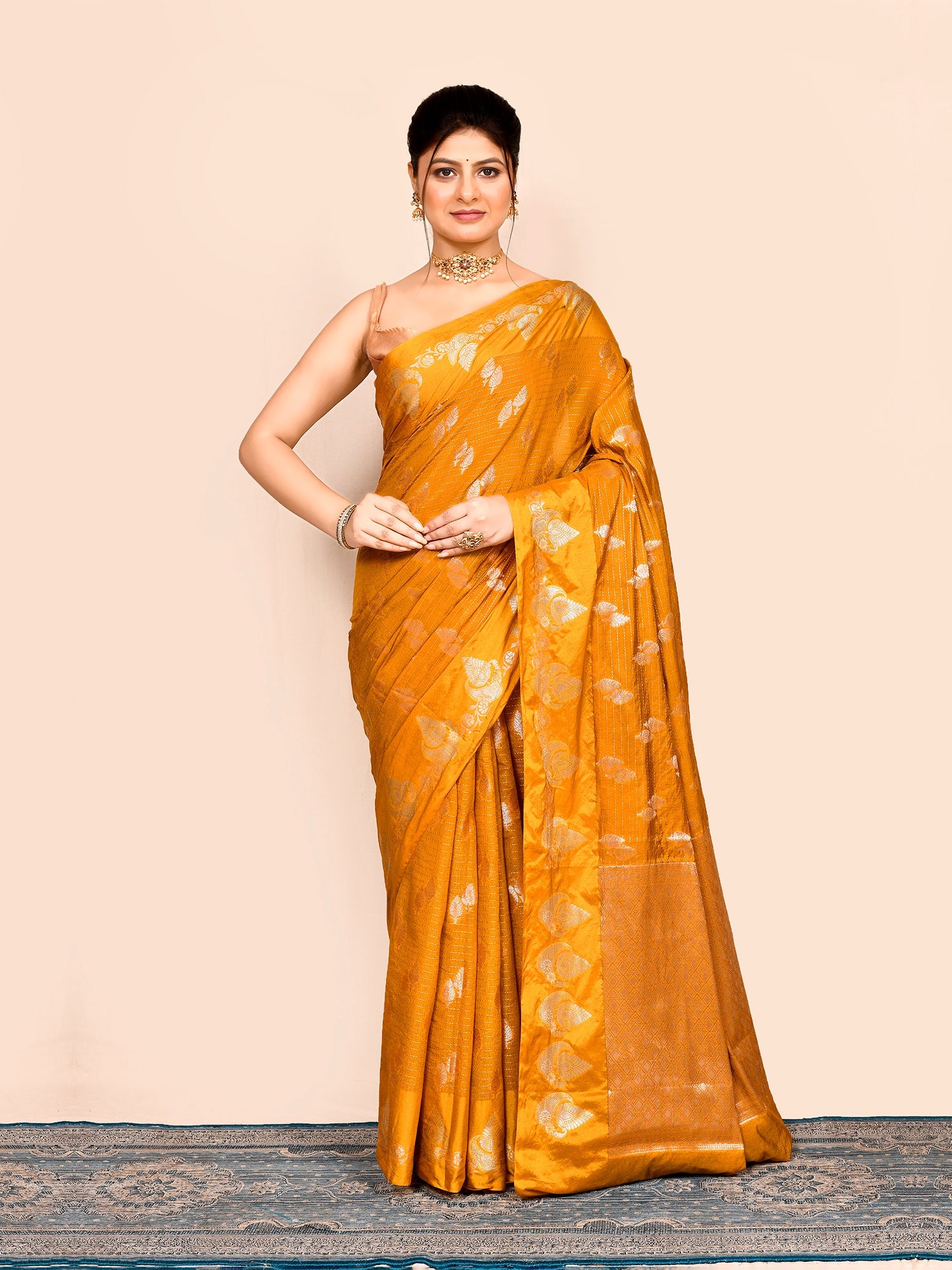 Yellow Zari Embroidered Banarasi Silk Saree