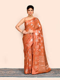 Peach Zari Woven Banarasi Silk Saree