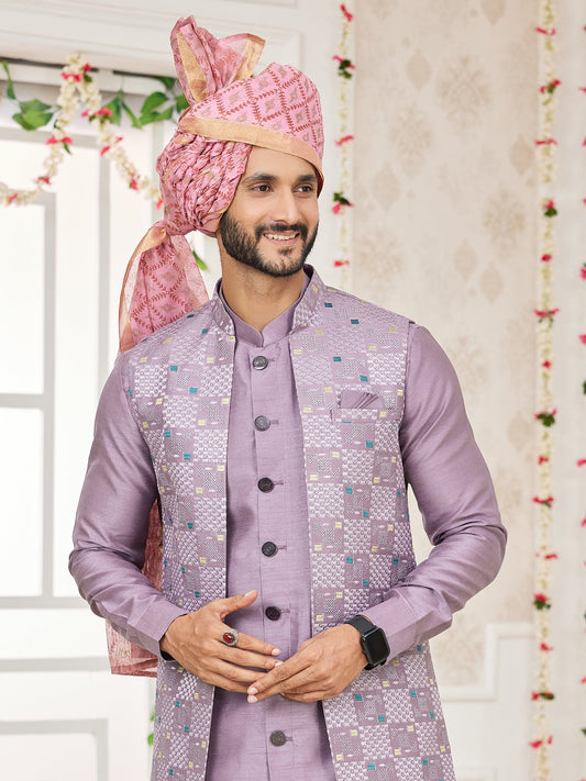 Onion Pink Art Silk Kurta Pajama With Jacket