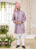 Onion Pink Art Silk Kurta Pajama With Jacket