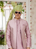 Pink Silk Embroidered Kurta Pajama Jacket