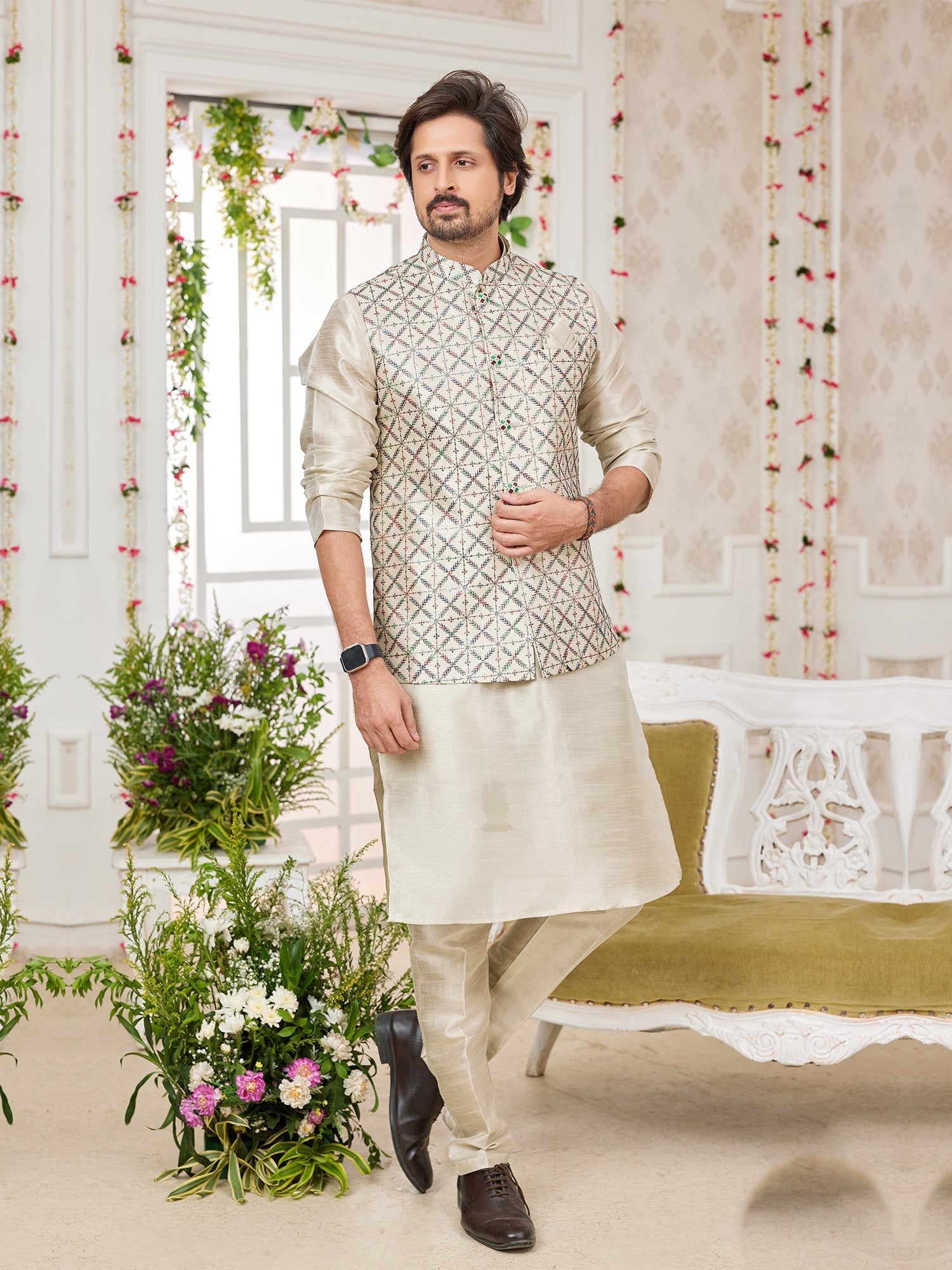 Pista Green Art Silk Embroidered Kurta Pajama Set