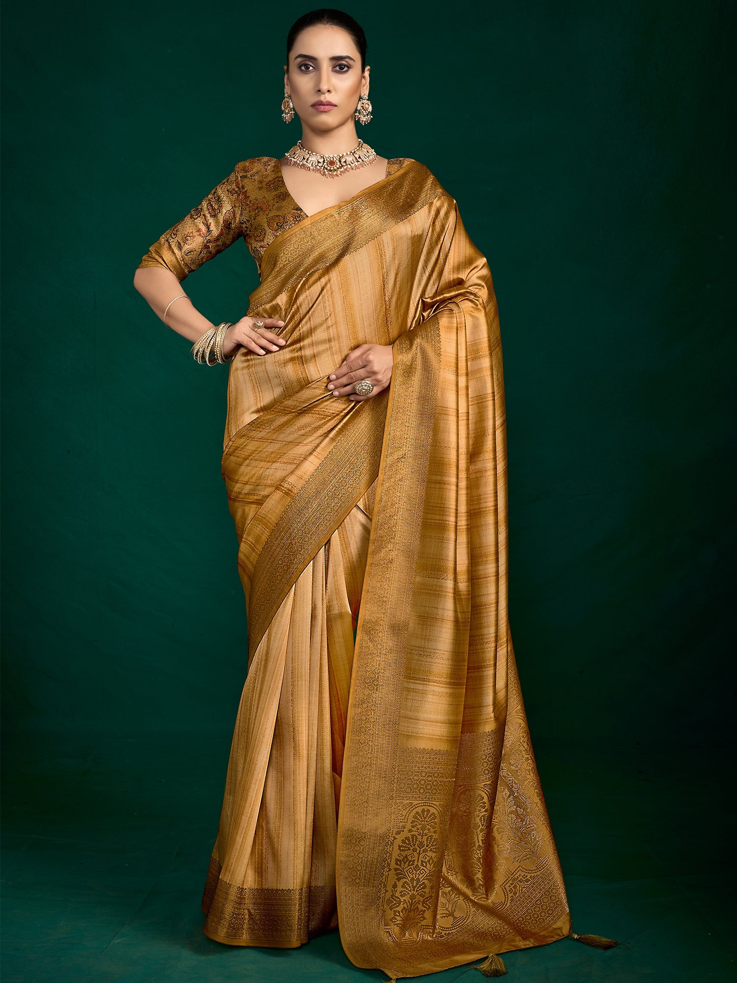 Golden Zari Woven Tussar Silk Saree