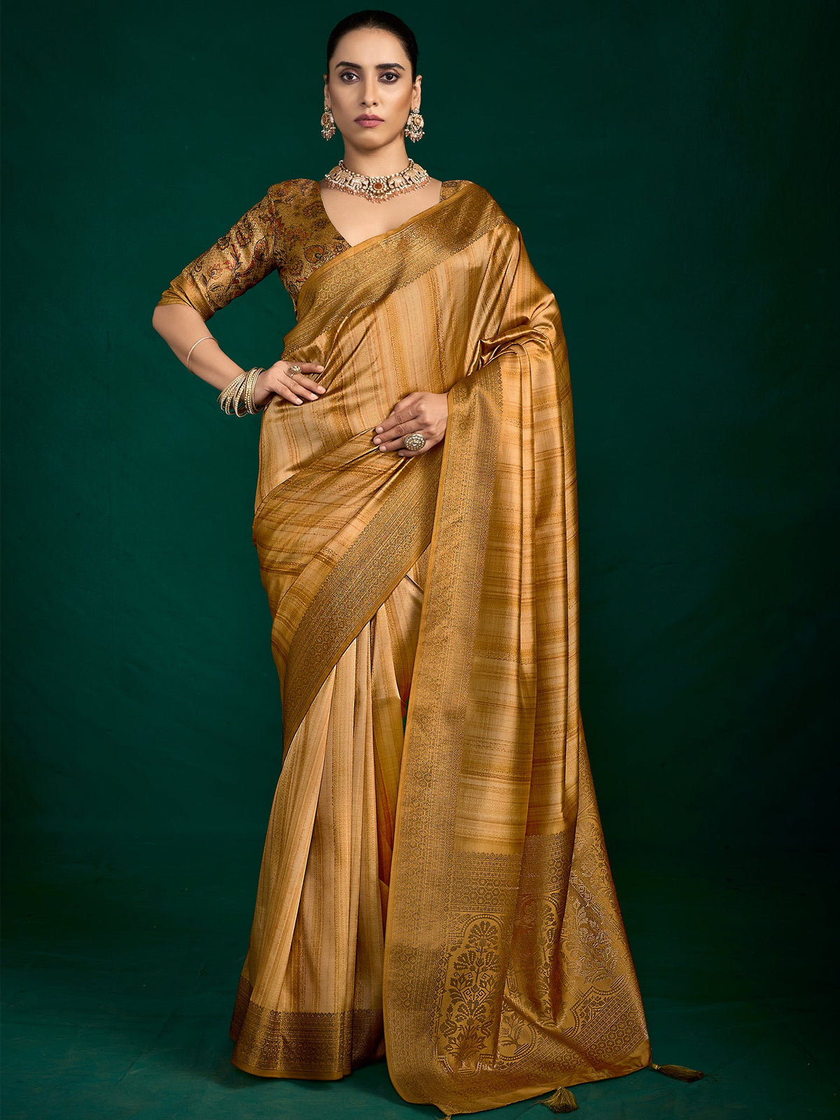 Golden Zari Woven Tussar Silk Saree